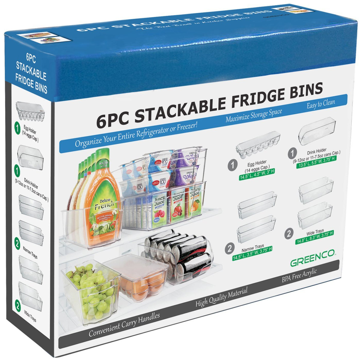  fridge bins and organizers Set of 10 - Stackable refrigerator  bins set includes 6 bins for food containers and 4 precut shelf liners for  fridge shelf's: Home & Kitchen